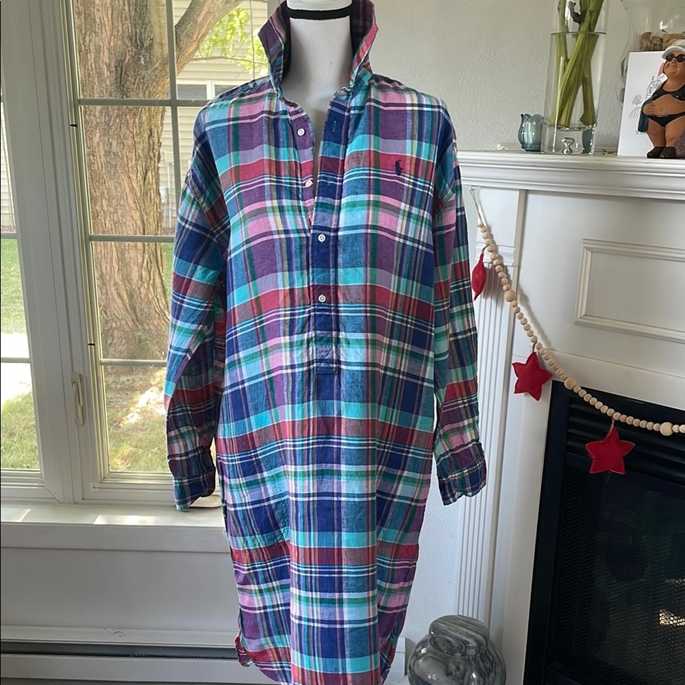 Polo Ralph Lauren Multicolor Plaid Shirt Dress - Teal, Purple, Red